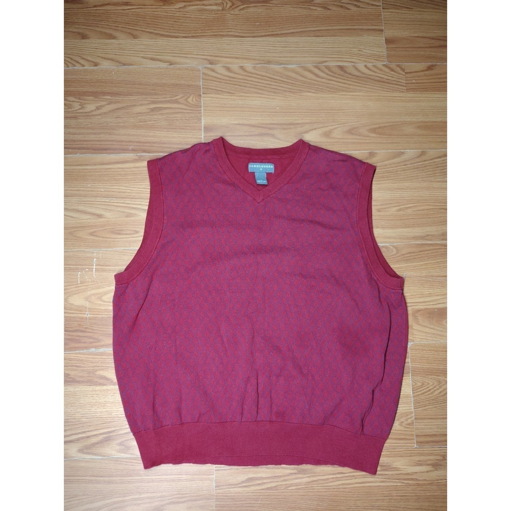 Saddlebred Mens XL Burgundy Red Diamond Knit 100% Cotton V-Neck Sweater Vest